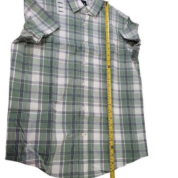 GAP Men's Green Plaid Short Sleeve Button-Up Poplin Cotton Shirt Small New - Picture 10 of 12
